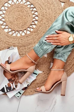 Sandały Damskie Na Słupku Zamszowe Beżowe Anastasie