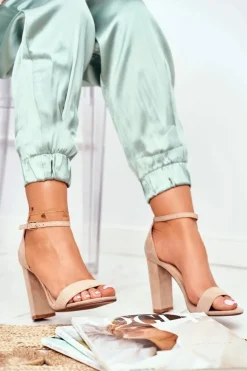 Sandały Damskie Na Słupku Zamszowe Beżowe Anastasie