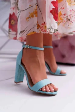 Sandały Damskie Na Słupku Zamszowe Miętowe Anastasie