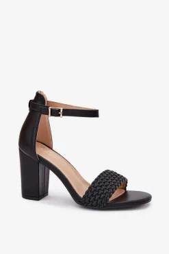 Sandały Damskie Na Słupku Z Plecionym Paskiem Czarne Asdine