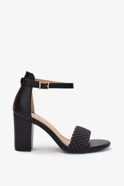 Sandały Damskie Na Słupku Z Plecionym Paskiem Czarne Asdine