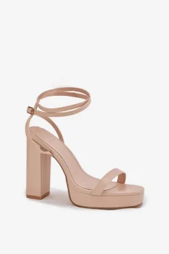 Sandały Damskie Na Słupku Z Paseczkiem Beżowe Fevenne