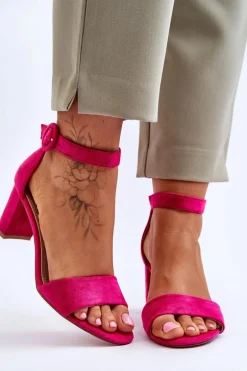 Sandały Damskie Na Słupku Zamszowe Fuksja Lexi