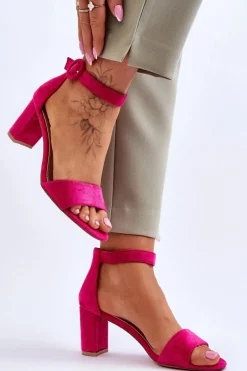 Sandały Damskie Na Słupku Zamszowe Fuksja Lexi