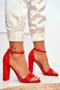 Sandały Damskie Na Słupku Zamszowe Pomarańczowe Anastasie