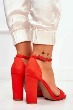 Sandały Damskie Na Słupku Zamszowe Pomarańczowe Anastasie