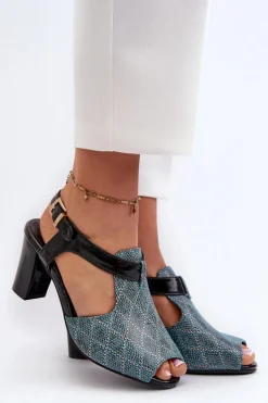 Sandały Damskie Na Słupku Z Eko Skóry Turkusowe Queenmarie