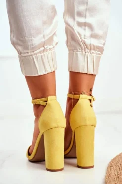 Sandały Damskie Na Słupku Zamszowe Żółte Anastasie