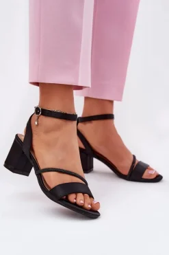 Sandały Damskie Na Słupku Z Cyrkoniami Vinceza 20268 Czarne