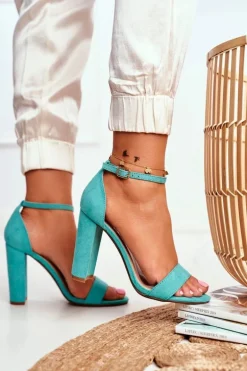 Sandały Damskie Na Słupku Zamszowe Zielone Anastasie