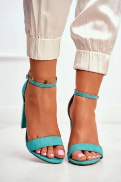 Sandały Damskie Na Słupku Zamszowe Zielone Anastasie