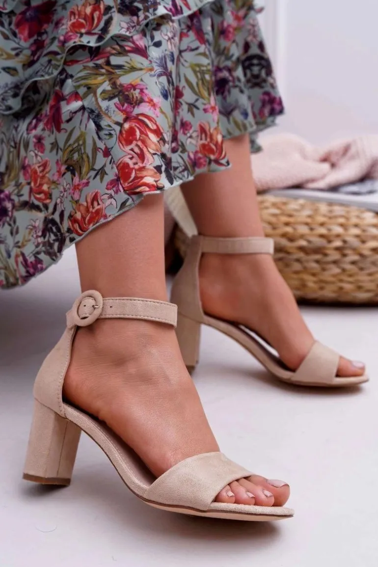 Sandały Damskie Na Słupku Zamszowe Beżowe Lexi