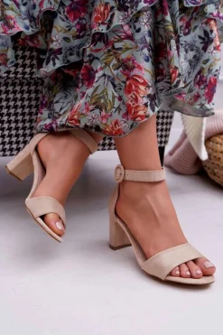 Sandały Damskie Na Słupku Zamszowe Beżowe Lexi