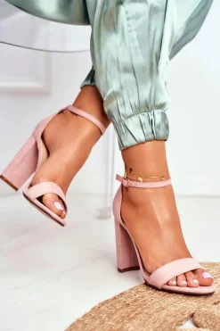 Sandały Damskie Na Słupku Zamszowe Różowe Anastasie