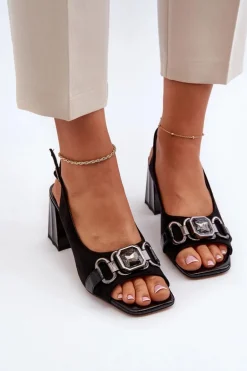 Sandały Damskie Na Słupku Z Ozdobą Czarne D&A MR38-659