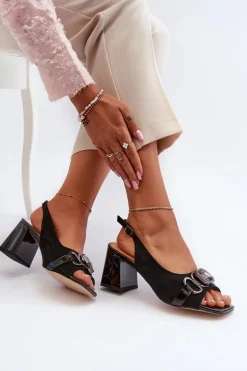 Sandały Damskie Na Słupku Z Ozdobą Czarne D&A MR38-659