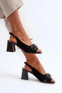 Sandały Damskie Na Słupku Z Ozdobą Czarne D&A MR38-659