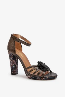 Sandały Damskie Na Słupku Z Ozdobą Maciejka 06620-20 Grafitowe