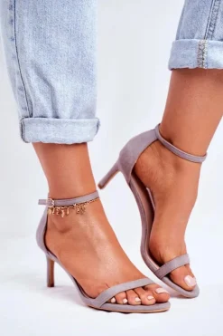 Sandały Damskie Na Szpilce Klasyczne Szare Mintore