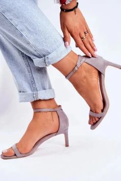 Sandały Damskie Na Szpilce Klasyczne Szare Mintore