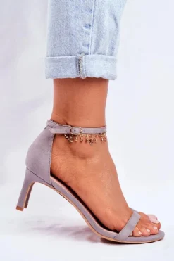 Sandały Damskie Na Szpilce Klasyczne Szare Mintore