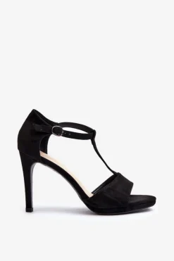 Sandały Damskie Na Szpilce Z Eko Zamszu Czarne Obdaria