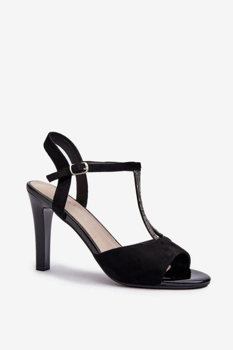 Sandały Damskie Na Szpilce Ze Zdobionymi Paskami Sergio Leone SK924 Czarne