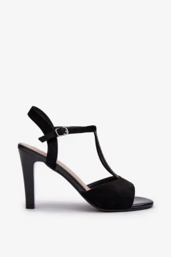 Sandały Damskie Na Szpilce Ze Zdobionymi Paskami Sergio Leone SK924 Czarne