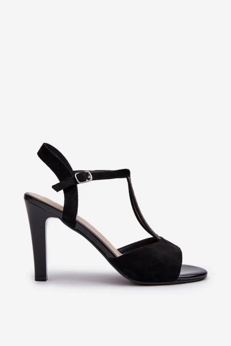 Sandały Damskie Na Szpilce Ze Zdobionymi Paskami Sergio Leone SK924 Czarne