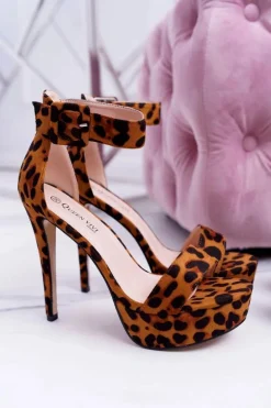 Sandały Damskie na Szpilce Platforma Leopard Welbos