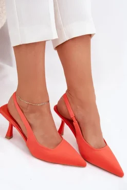 Sandały Damskie Na Szpilce Pomarańczowe Lunira