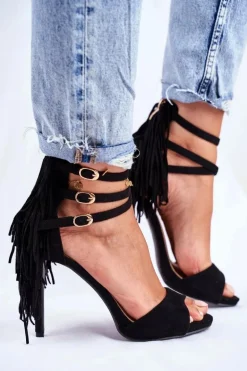 Sandały Damskie Na Szpilce Gladiatorki Czarne Carnival