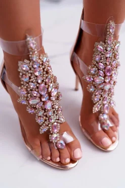 Sandały Damskie Na Szpilce Lu Boo Różowe Złoto 2047-89 Milleni