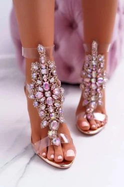 Sandały Damskie Na Szpilce Lu Boo Różowe Złoto 2047-89 Milleni