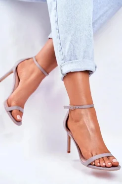 Sandały Damskie Na Szpilce Klasyczne Szare Basilian