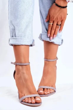 Sandały Damskie Na Szpilce Klasyczne Szare Basilian