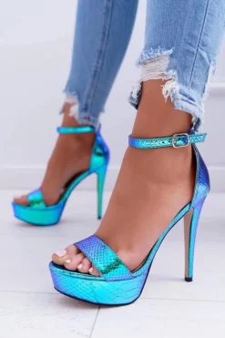Sandały Damskie Na Szpilce Platformie Benzynowe Błękitne ShakeIt