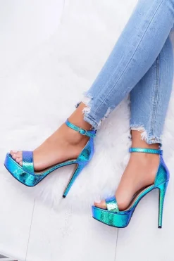 Sandały Damskie Na Szpilce Platformie Benzynowe Błękitne ShakeIt