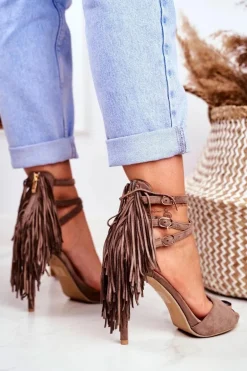 Sandały Damskie Na Szpilce Gladiatorki Taupe Carnival