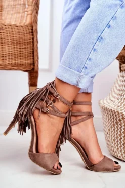 Sandały Damskie Na Szpilce Gladiatorki Taupe Carnival