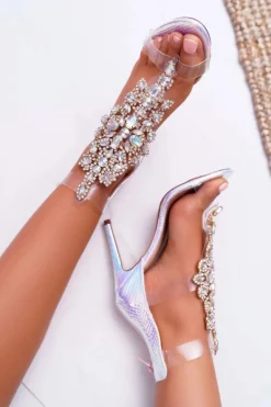 Sandały Damskie Na Szpilce Lu Boo Srebrne 2047-89 Milleni