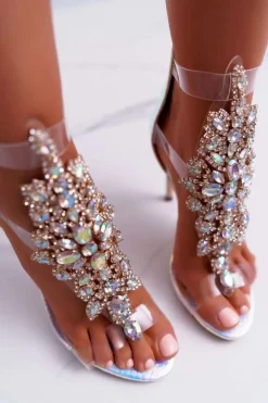 Sandały Damskie Na Szpilce Lu Boo Srebrne 2047-89 Milleni