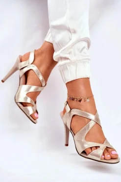 Sandały Damskie Na Szpilce Sergio Leone Złote SK427