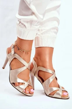 Sandały Damskie Na Szpilce Sergio Leone Złote SK427