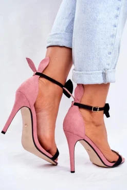 Sandały Damskie Na Szpilce Królicze Uszka Różowe Honey Bunny