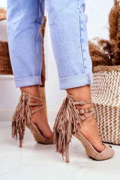 Sandały Damskie Na Szpilce Gladiatorki Beżowe Carnival