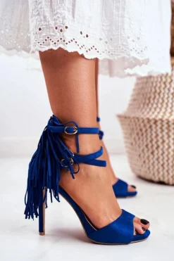 Sandały Damskie Na Szpilce Gladiatorki Niebieskie Carnival