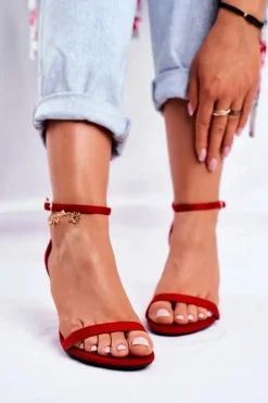 Sandały Damskie Na Szpilce Klasyczne Czerwone Mintore