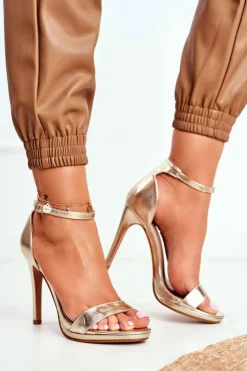 Sandały Damskie Na Szpilce Złote Frenzy