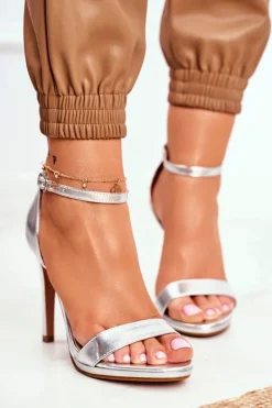 Sandały Damskie Na Szpilce Srebrne Frenzy